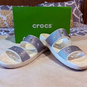 Crocs Glitter Sandals, Silver, Size 9